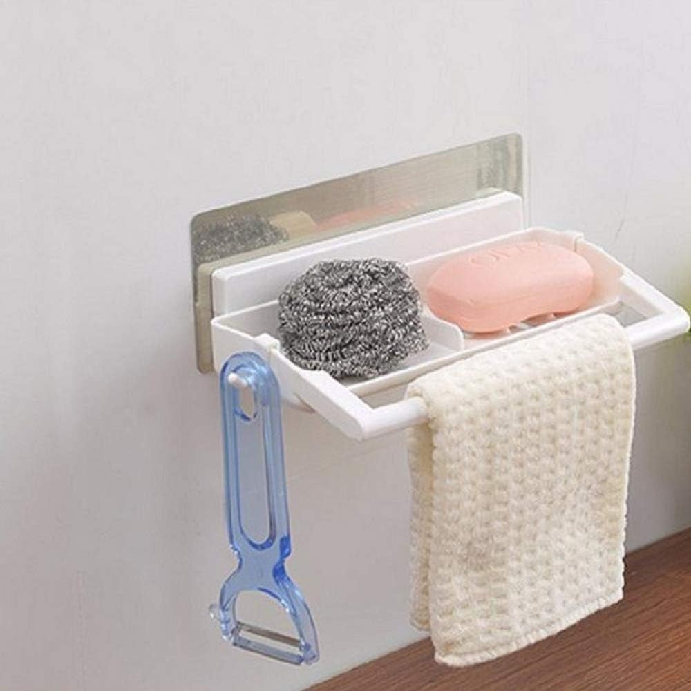 KENAYO ENTERPRISE Heavy Duty Acrylic ABS Plastic Bathroom Kitchen Organizer - Self Adhesive Wall Mount Towel Rack Holder with Bar (1 Pack) - Perfect for Small Spaces, Apartments, Dorms & RV Bathrooms
