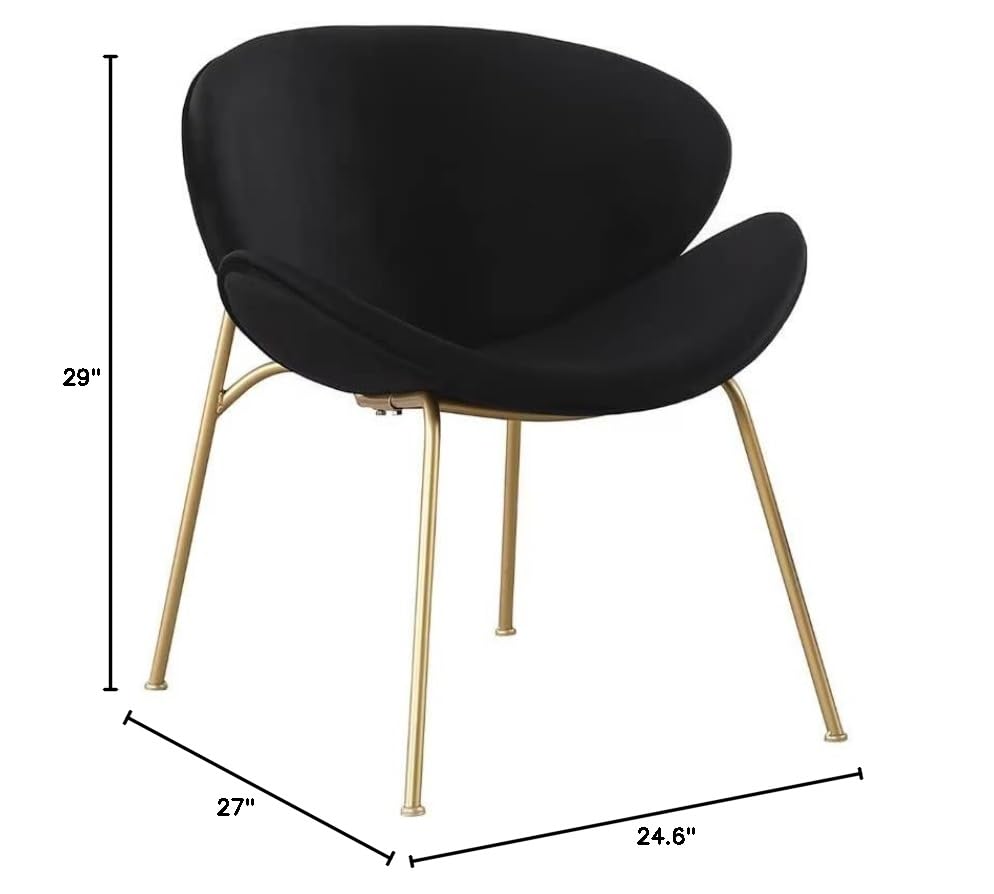 JINS&VICO Set of 2 Velvet Dining Chairs with Golden Metal Frame - Elegant Padded Armchairs with Ergonomic Backrest, Comfortable Lounge Chairs for Living Room, Bedroom or Dining Area - Perfect for Home Decor, Entertaining Guests and Relaxing (Black)