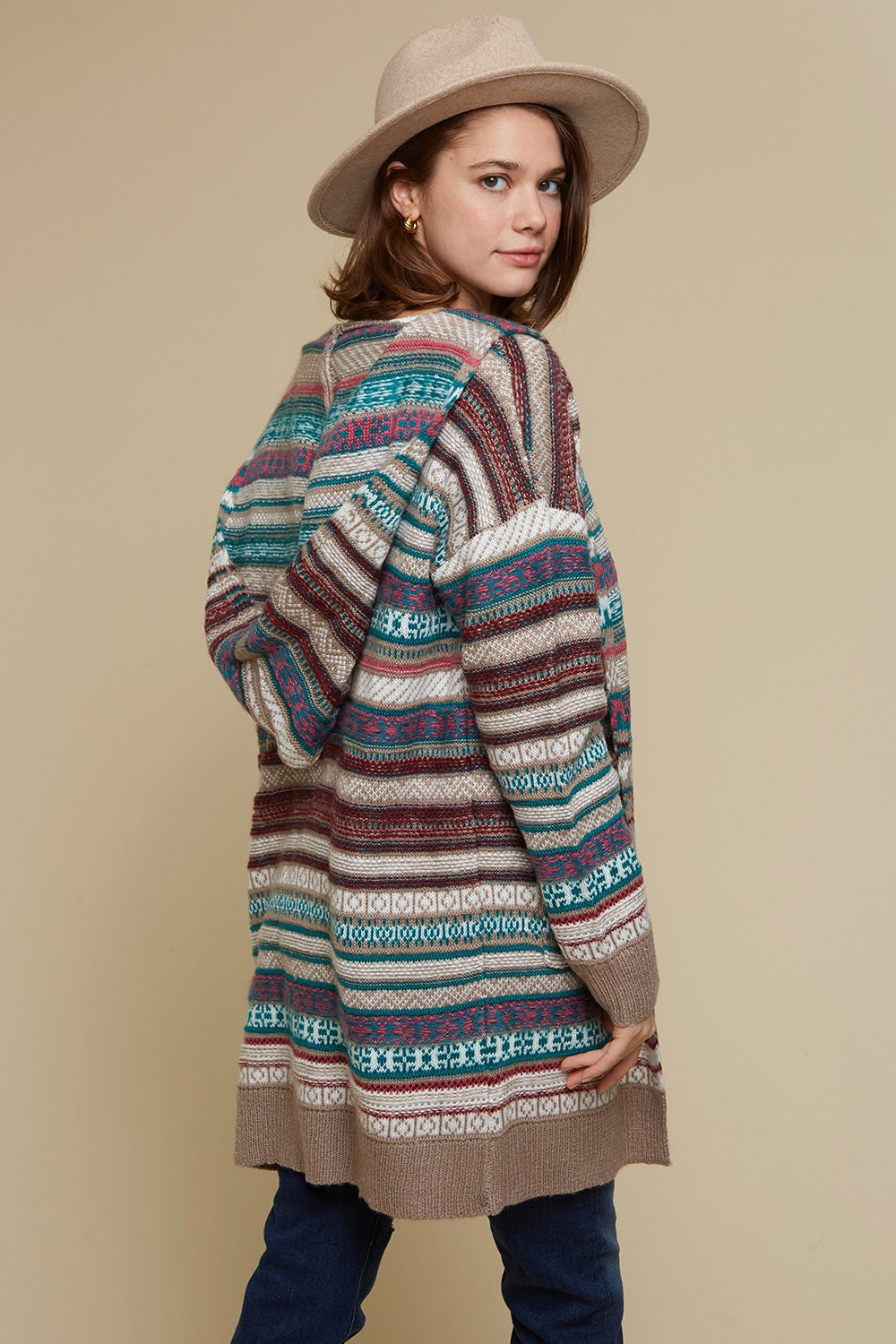 Stylish Multi Stripe Hooded Cardigan for Women - Cozy Oversized Sweater with Pockets - Perfect for Fall, Winter & Casual Outfits