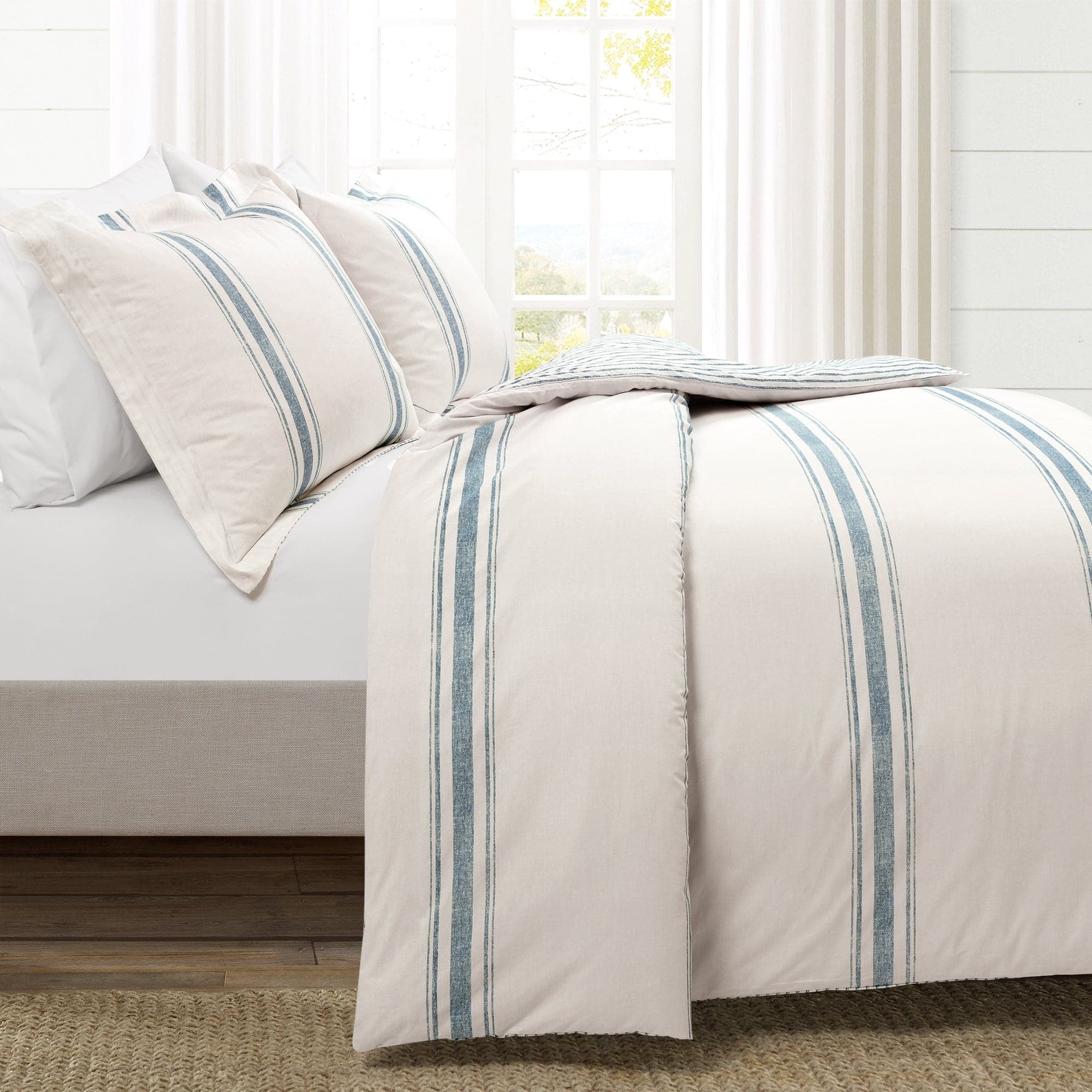 Farmhouse Stripe 100% Cotton Duvet Cover Set - Soft & Breathable Bedding for Cozy Bedroom Decor - Perfect for Guest Rooms, Master Bedrooms & Vacation Homes