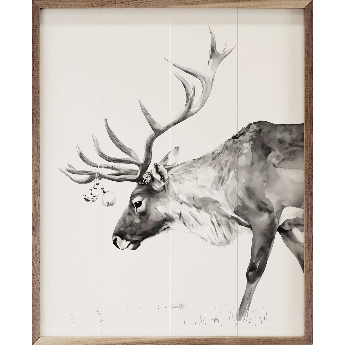 Christmas Reindeer Wood Framed Wall Art - Holiday Home Decor for Living Room, Bedroom & Office - Festive Winter Decorations Gift Idea