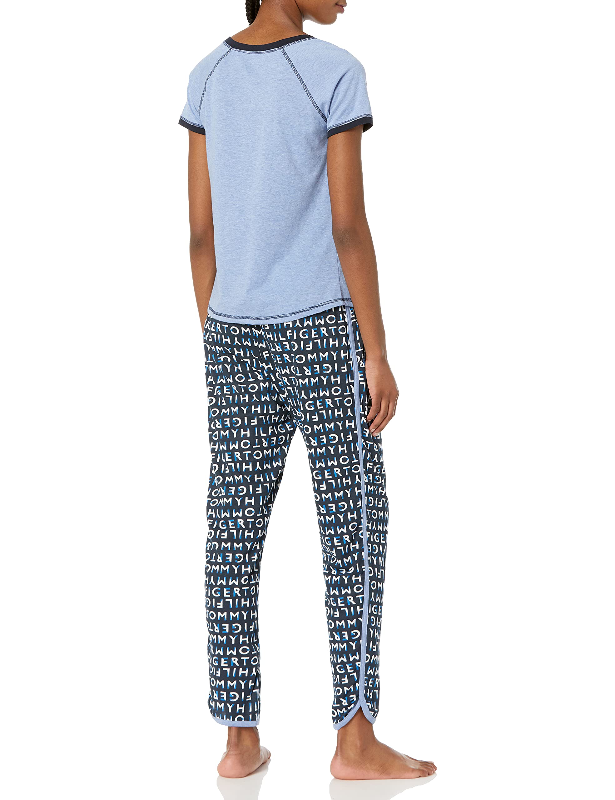 Tommy Hilfiger Women's Short Sleeve Pajama Set with Logo Pants - Soft Cotton Lounge Sleepwear for Women | Perfect for Relaxing at Home, Sleepovers & Cozy Nights