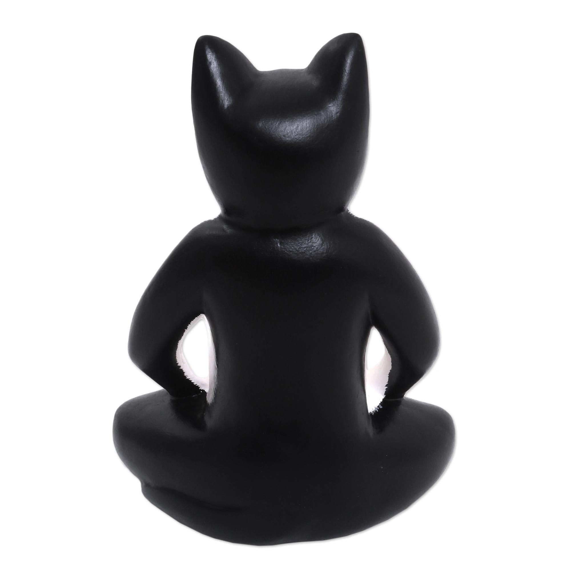 Handmade NOVICA Yoga Cat Wood Statuette - Meditation & Home Decor Gift for Yoga Lovers (Perfect for Yoga Studios, Home Altars & Mindful Living Spaces)