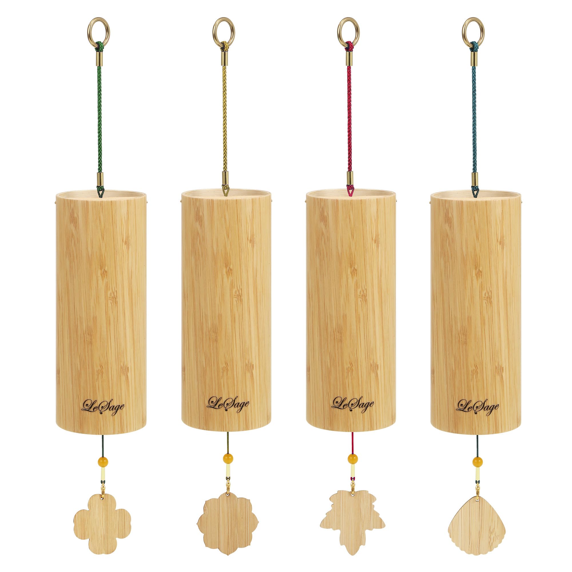 LeSage Bamboo Wind Chime Set of 4 - Handmade Meditation Wind Chimes for Indoor Sound Therapy & Relaxation | Perfect for Yoga, Zen Garden, Home Decor, and Stress Relief