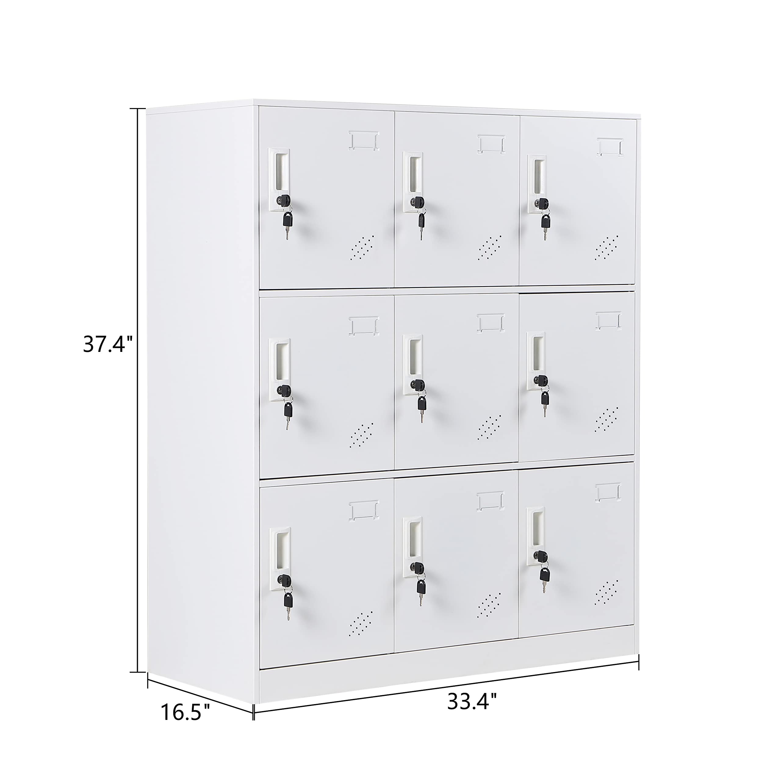 9-Door Steel Storage Locker Cabinet for Employees - Heavy Duty Metal Organizer for Clothes, Shoes & Toys - Space Saving Locker System for Gym, Office, Bedroom & School (White) - Perfect for Home, Workplace & Commercial Use