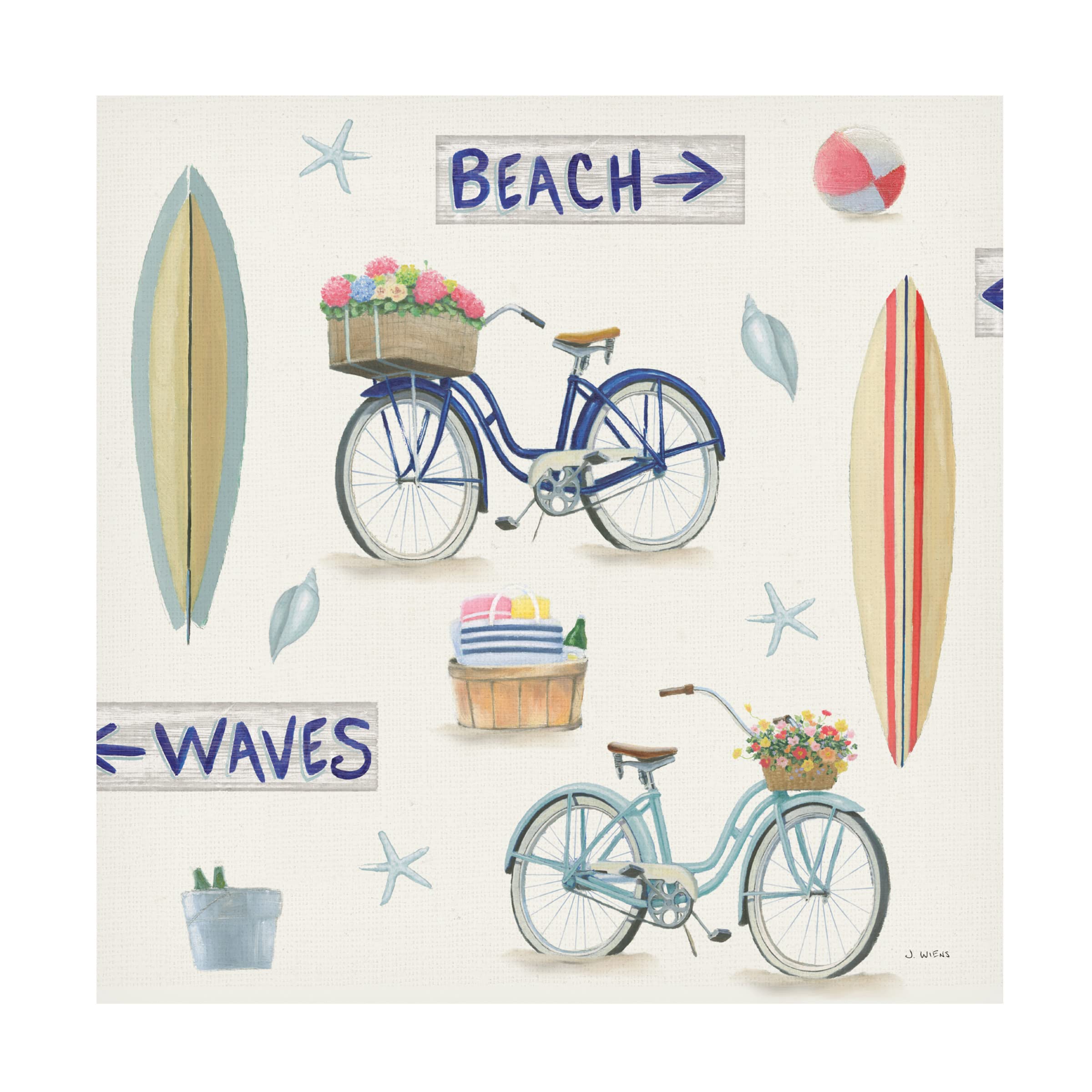 James Wiens 'Beach Time Pattern VI' Canvas Wall Art - Coastal Decor for Living Room, Bedroom & Office - Handmade Stretched Canvas Painting - Modern Beach Themed Home Decor