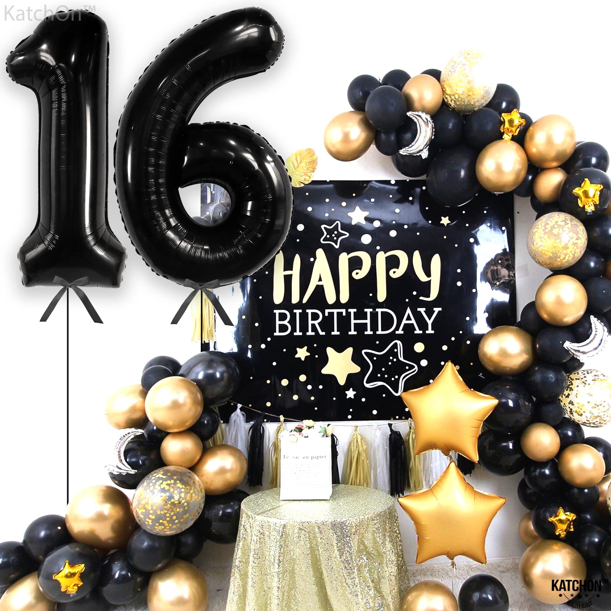 KatchOn 40 Inch Giant Black 16 Balloon Numbers - Sweet 16 Birthday Decorations for Boys & Girls | Large Foil Number Balloons for 16th Birthday Party Decor, Backdrop, Photo Booth & Celebration