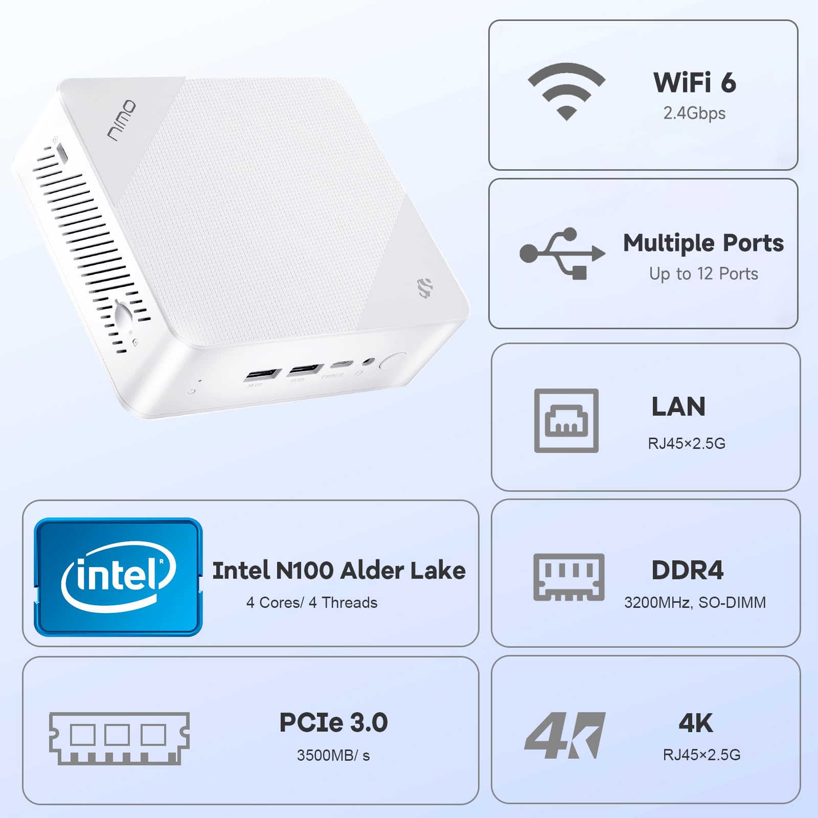 NIMO Mini PC Desktop Computer - 16GB RAM, 1TB SSD, Intel 12th Gen N100 Processor (Outperforms i3-1115G4) with USB 3.2, Bluetooth 5.2, WiFi 6, 4K Triple Display Support | Compact Micro Computer for Students, Home Office, Gaming & Entertainment