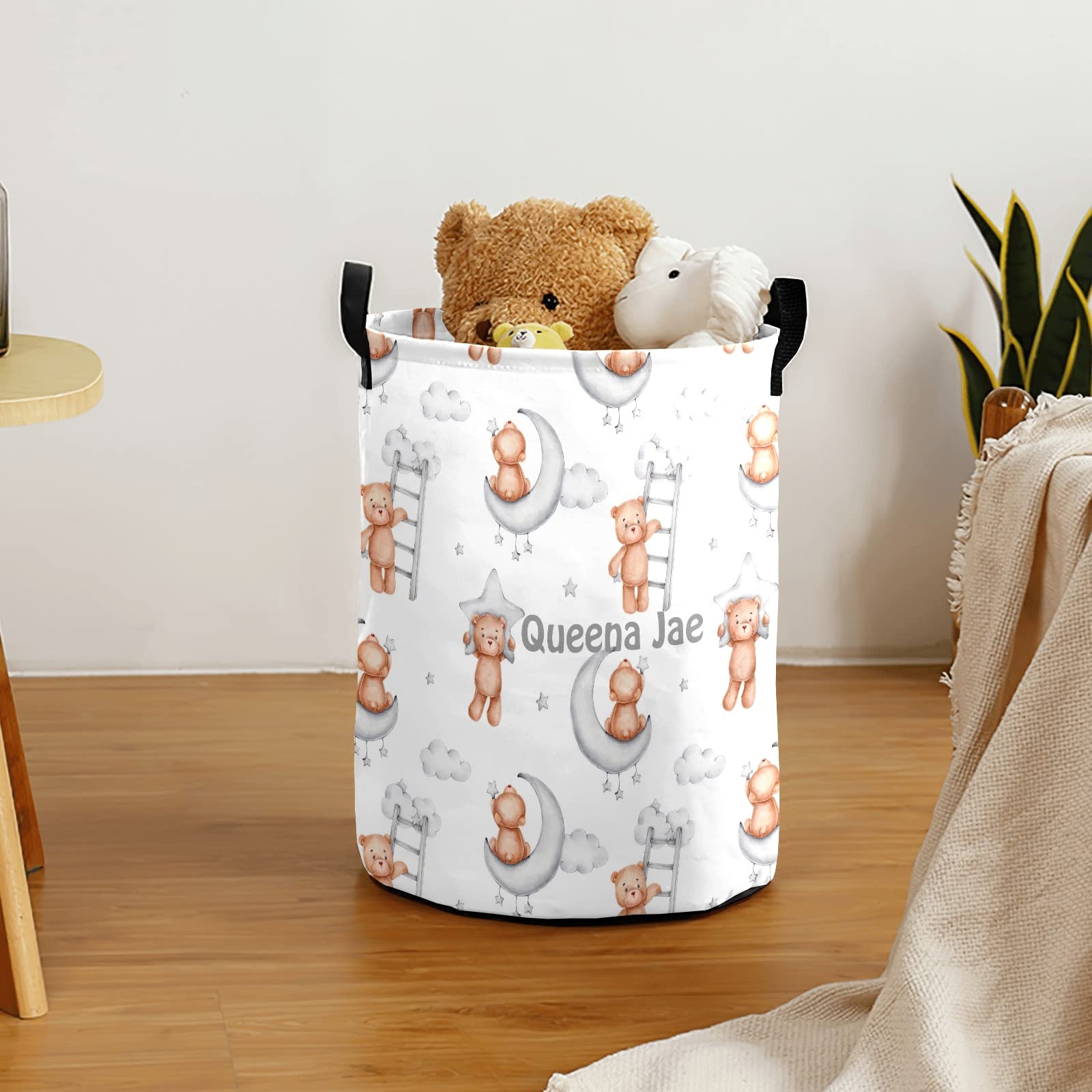 Teddy Bear Moon & Stars Storage Bin - Waterproof Oxford Fabric Laundry Hamper, Toy Organizer & Nursery Clothes Basket - Perfect for Baby Room, Bedroom Storage & Gift Baskets