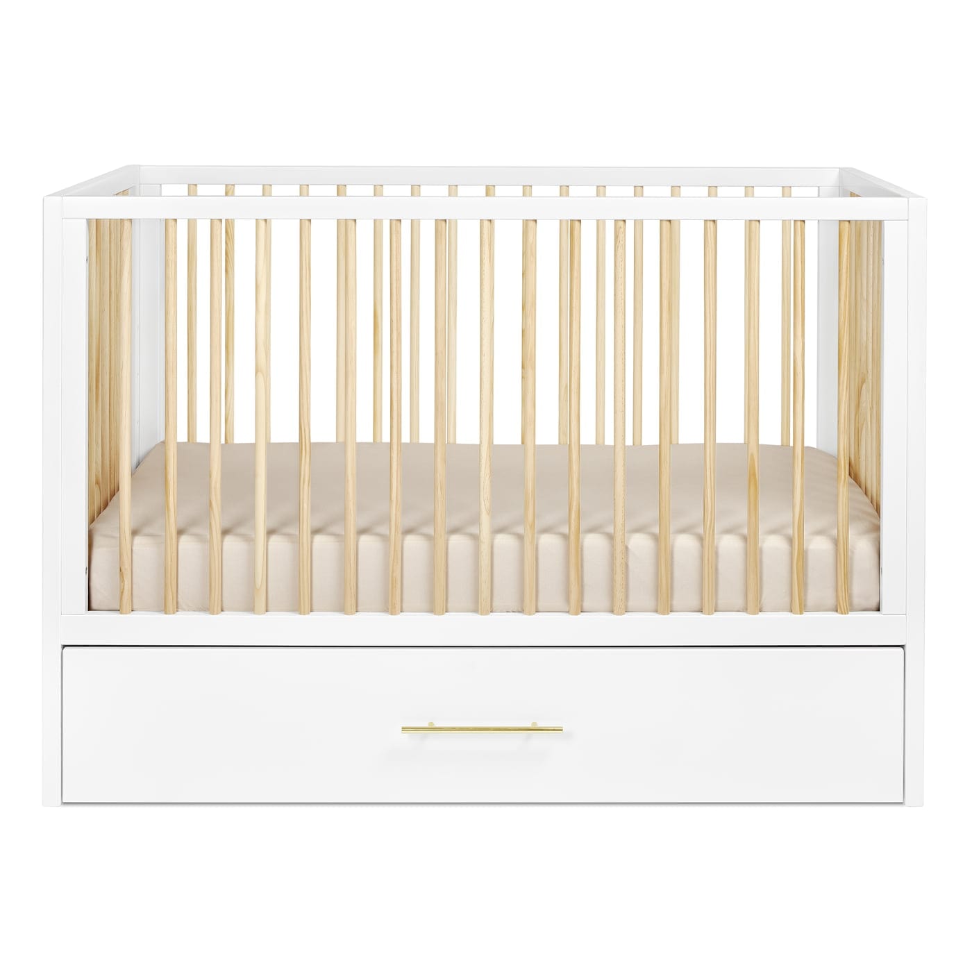 Hush Crib with Trundle - Gold Handle Convertible Baby Crib for Nursery - Perfect for Small Spaces & Shared Rooms