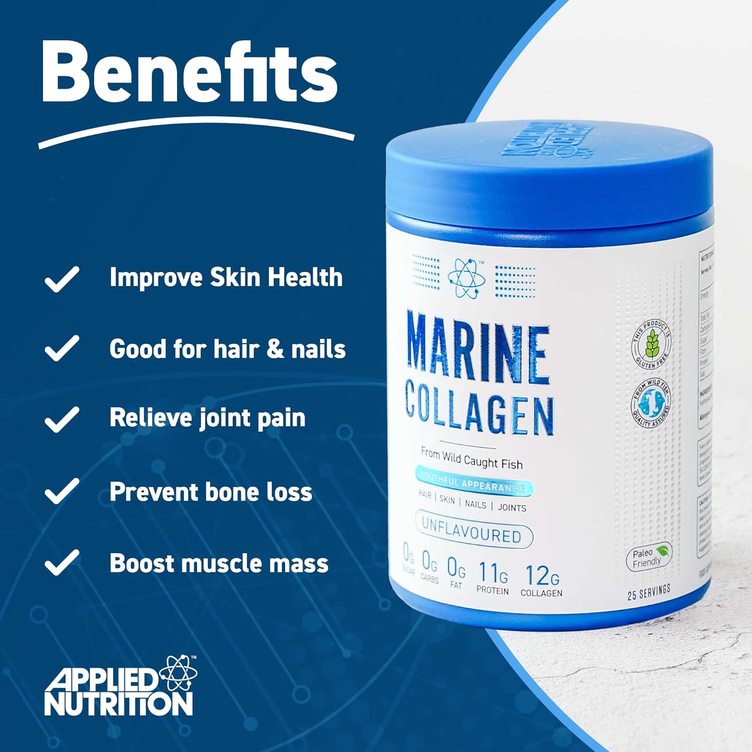 Pure Marine Collagen Peptides Powder 300g - Unflavored Collagen Supplement for Skin, Hair & Joint Support - Hydrolyzed for Better Absorption - Keto & Paleo Friendly (Great for Smoothies, Coffee & Baking)