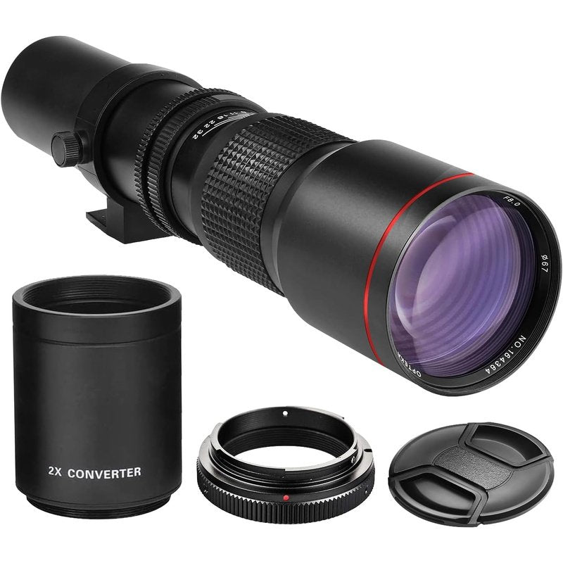 High Power 500mm 1000mm F/8 Manual Telephoto Lens for Canon SLR Cameras - Professional Wildlife & Sports Photography, Long-Distance Shooting, Ideal for Bird Watching and Outdoor Adventures