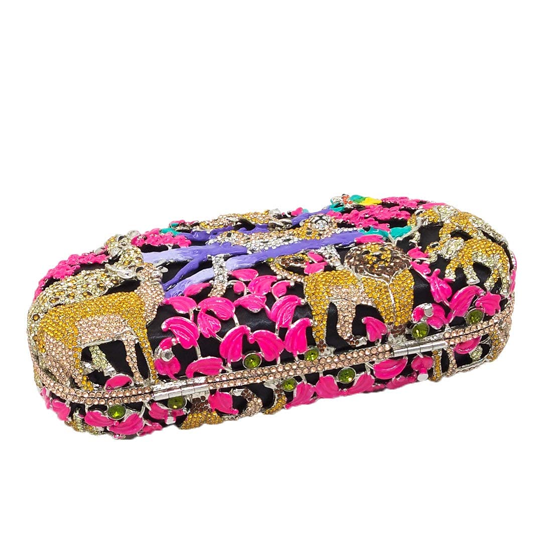 Luxury Crystal Clutch Purse for Women - Rhinestone Evening Bag with Forest Jungle Animal Design - Elegant Mini Handbag for Parties, Weddings & Formal Events
