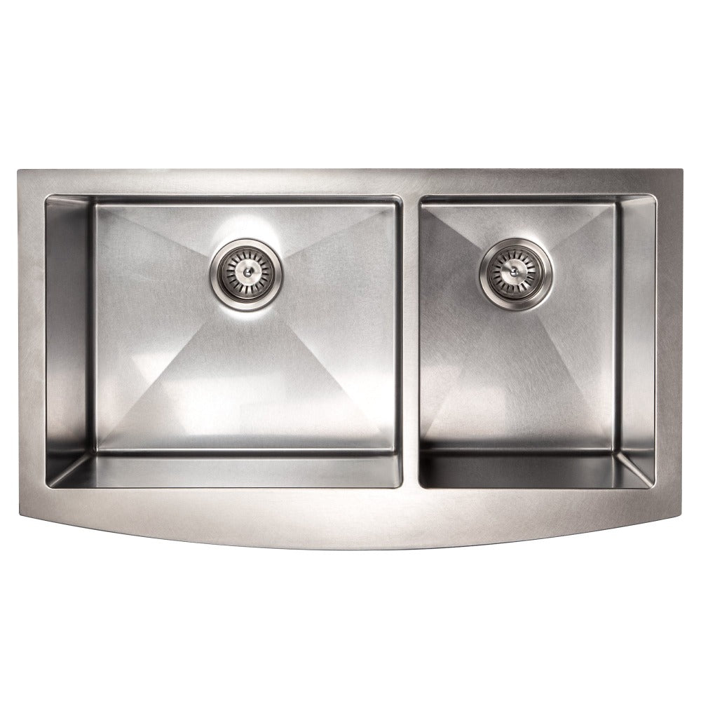 ZLINE 36-inch Farmhouse Apron Front Double Bowl Stainless Steel Kitchen Sink with Bottom Grid - SA60D 36S - Durable & Stylish for Modern Kitchens, Perfect for Cooking, Washing Dishes & Food Prep