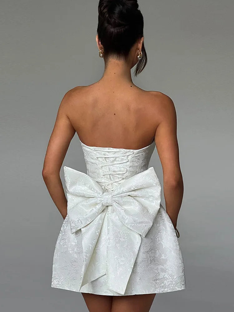 Sexy Backless Bow Mini Dress for Women - Off Shoulder Strapless Sleeveless Bodycon Party Club Dress | Elegant Night Out, Date Night, Cocktail Party, Summer Vacation Outfit