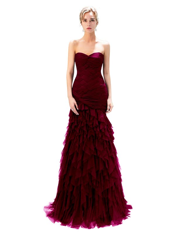 Sarahrbidal Women's Sweetheart Neckline Mermaid Prom Dress 2022 - Backless Long Formal Evening Gown with Ruffles for Homecoming, Ball, Wedding, and Special Occasions