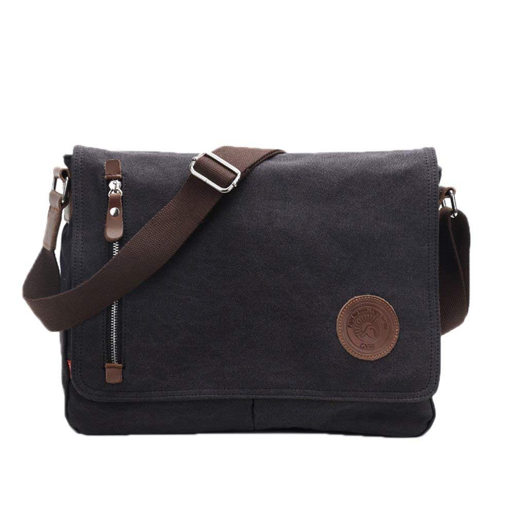 Vintage Canvas Messenger Bag for Men - 14 Inch Laptop Briefcase, Crossbody Shoulder Bag for iPad, Books & School (Black) | Perfect for Work, Travel & College