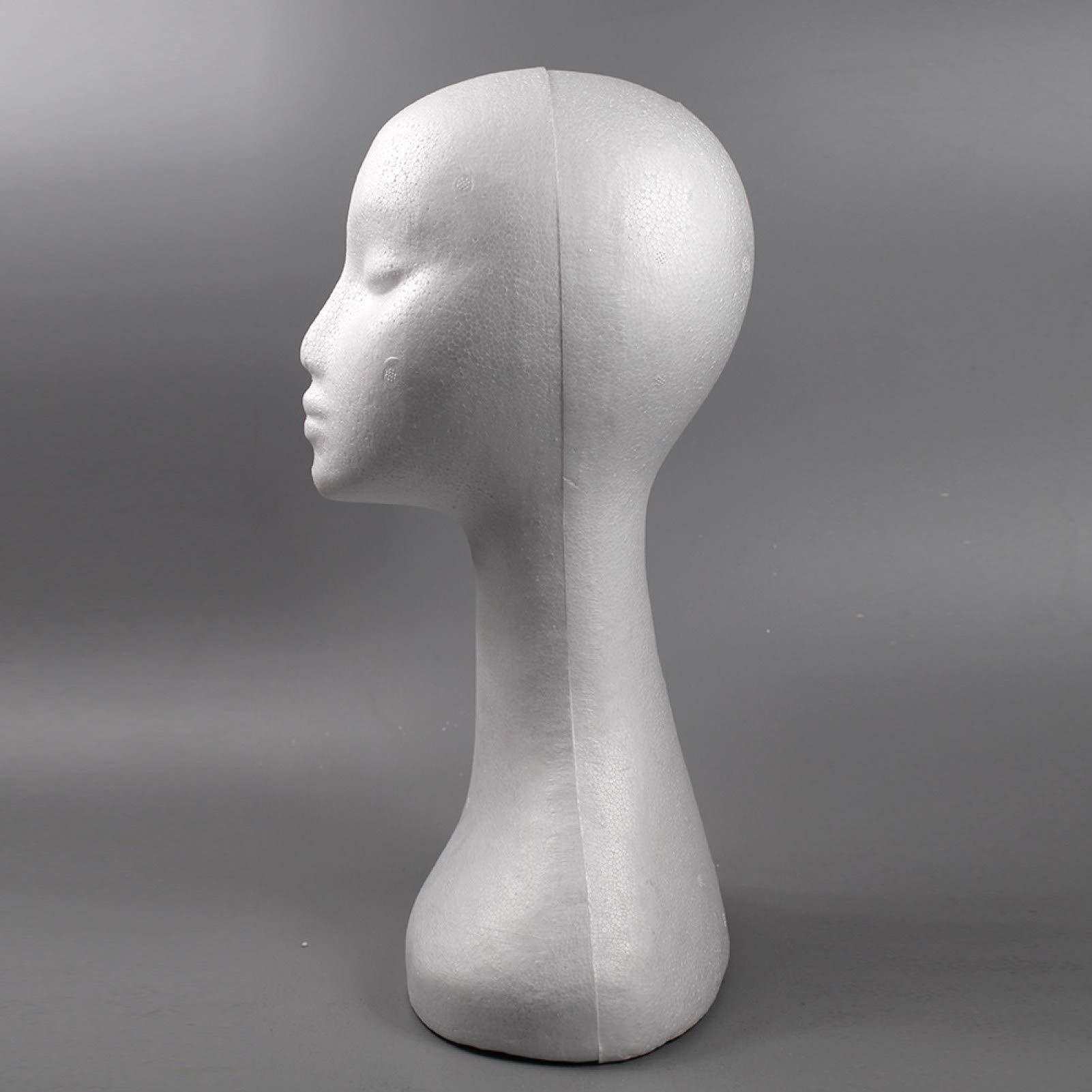 Styrofoam Wig Head - Female Mannequin Head for Wig Display, Jewelry, Headphones & Hat Storage - White - Perfect for Salon, Cosplay & Home Decor