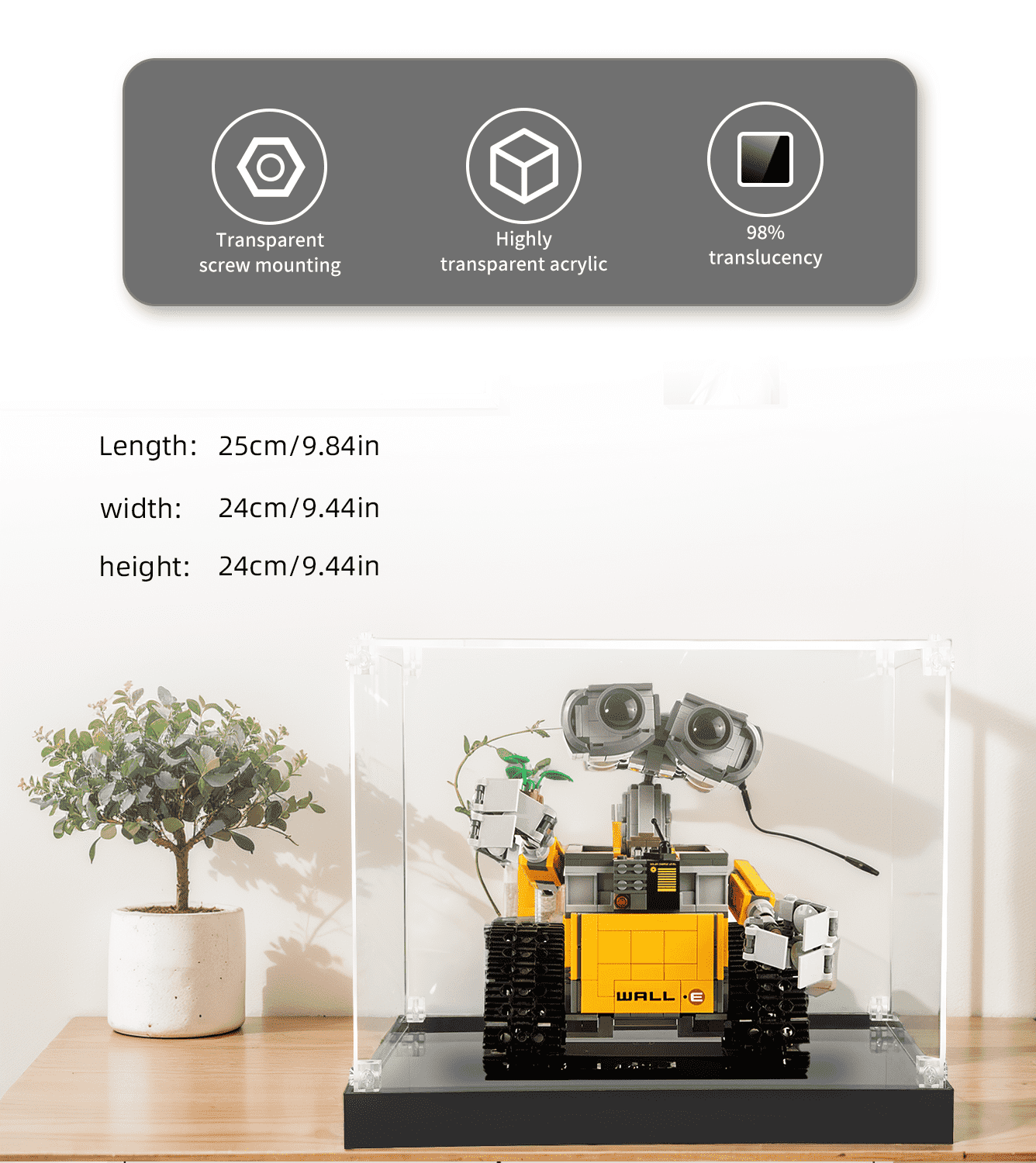 Official LEGO Ideas WALL-E 21303 Display Case - Premium Acrylic Showcase for Collectible LEGO Sets - Perfect for Home Decor, Office Display & Gift Giving
