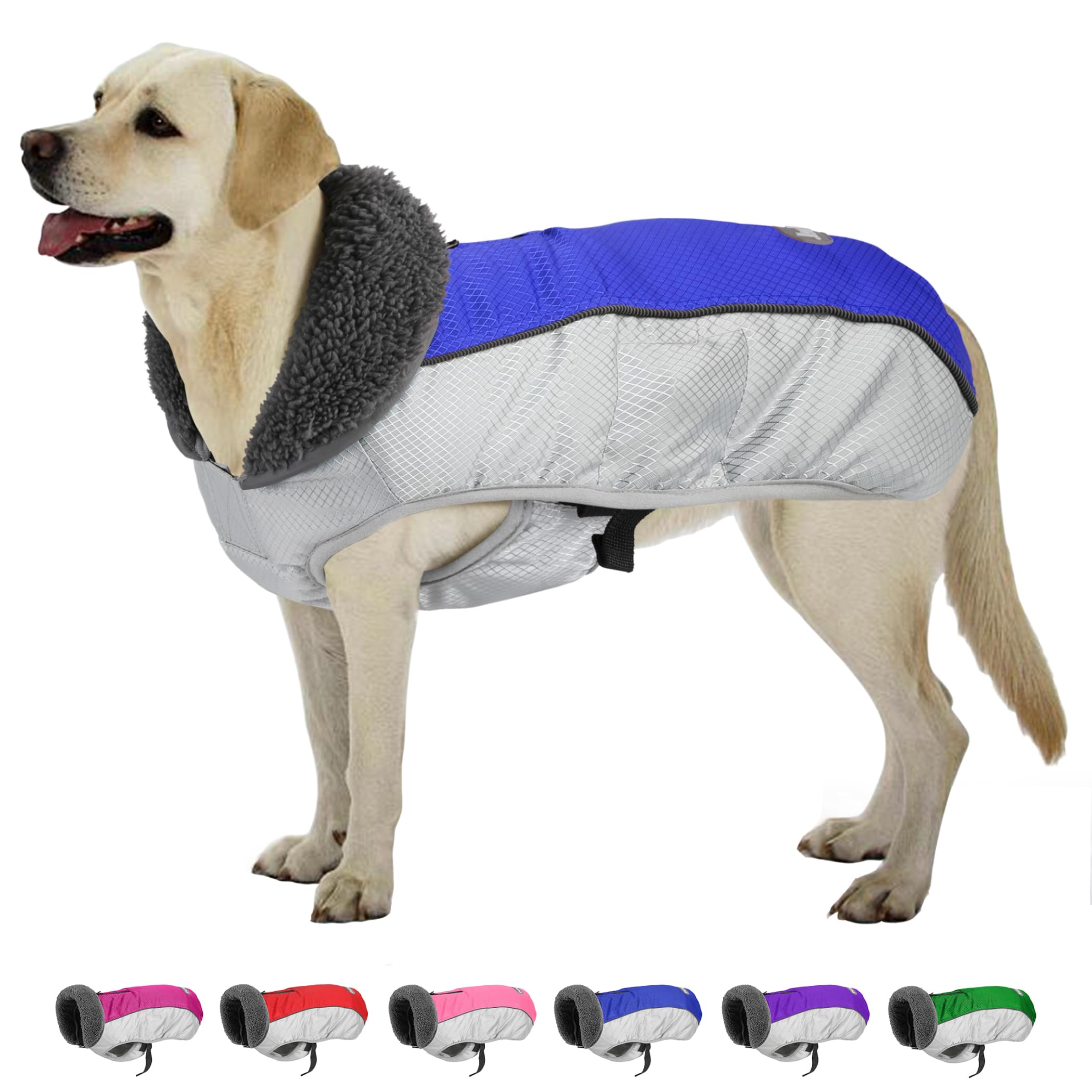 Waterproof Ripstop Dog Winter Coat with Leash Hole & Reflective Strips - Warm Fleece Snow Vest for Small, Medium & Large Dogs (Blue, Size L) - Ideal for Cold Weather Walks, Outdoor Adventures & Winter Protection