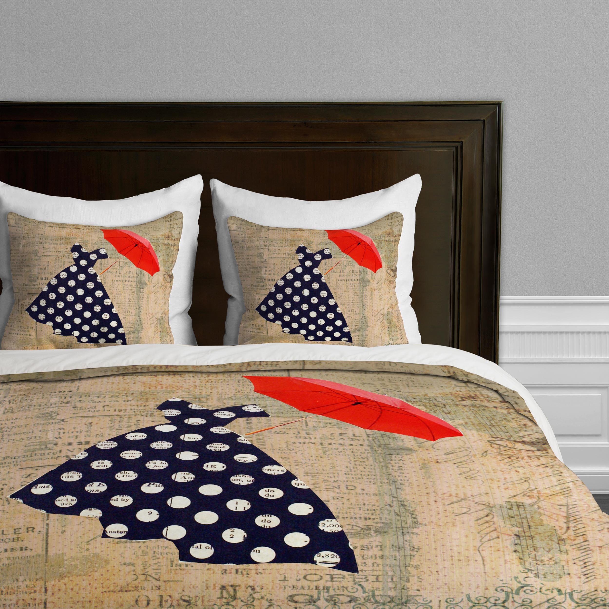 Deny Designs Irena Orlov Red Umbrella Queen Duvet Cover Set - Stylish Bohemian Bedding for Modern Bedrooms & Guest Rooms