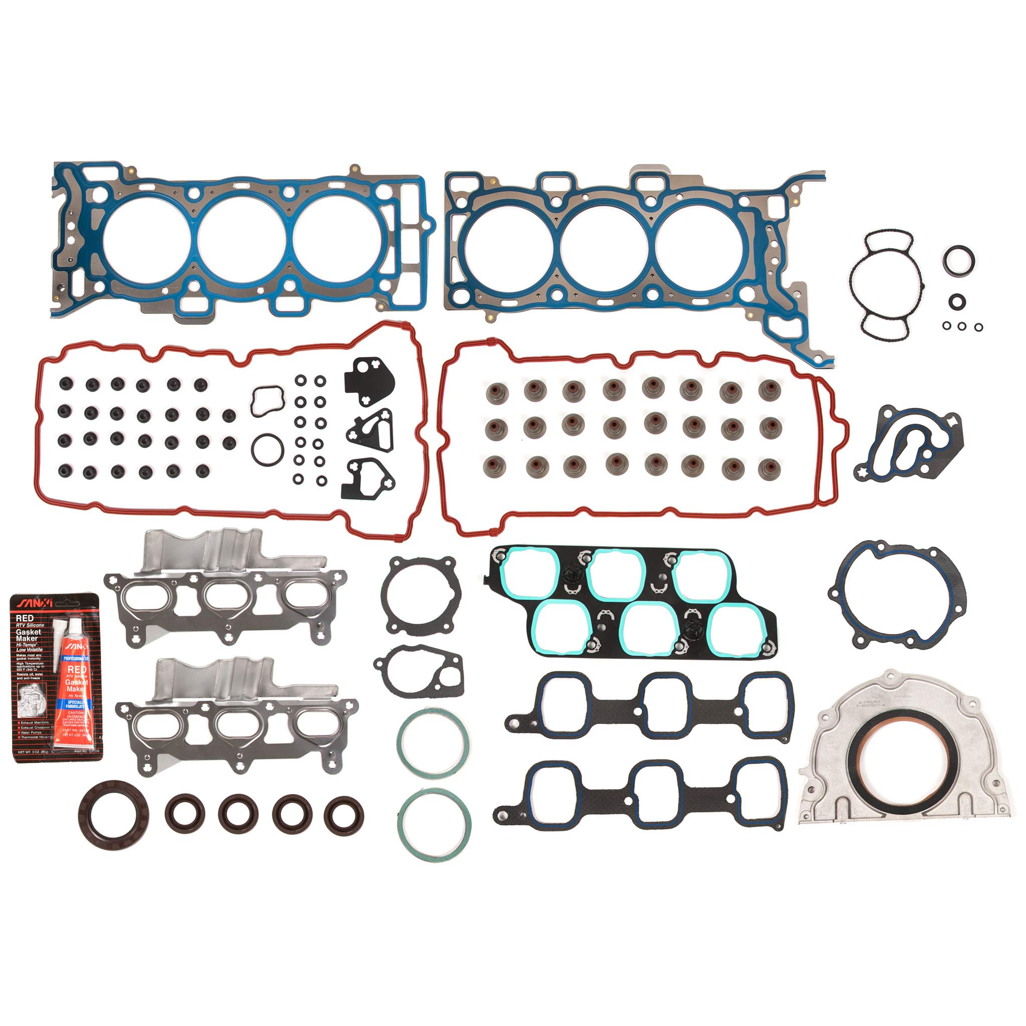 Full Gasket Set Compatible with 2007-2008 Buick Enclave, GMC Acadia, Saturn Outlook 3.6L 12-Valve Engine - Perfect for Engine Rebuilds & Seal Replacements