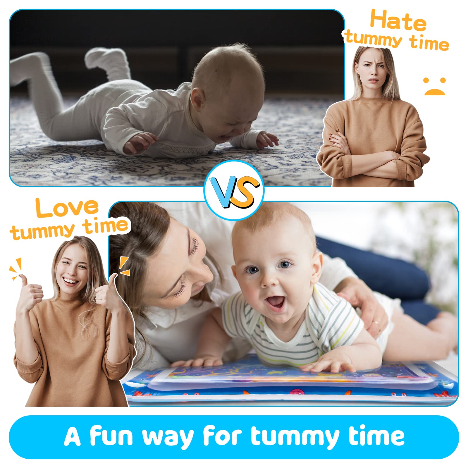 Baby Tummy Time Water Mat with Floating Toys - Sensory Development Activity for Infants 3-6-9 Months | Fun Learning Toy for Boys & Girls | Perfect for Playtime, Daycare & Early Childhood Education