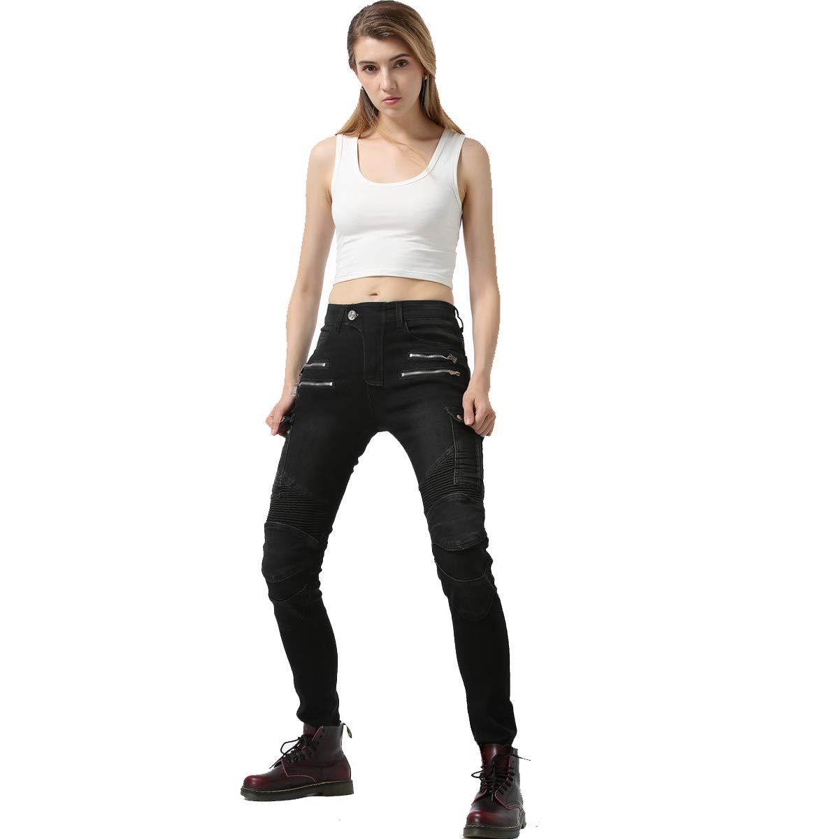 Takuey Women's Motorcycle Riding Jeans - Black Size 26 | Motocross & Racing Protective Pants for Bikers | Perfect for Commuting, Touring & Off-Road Adventures