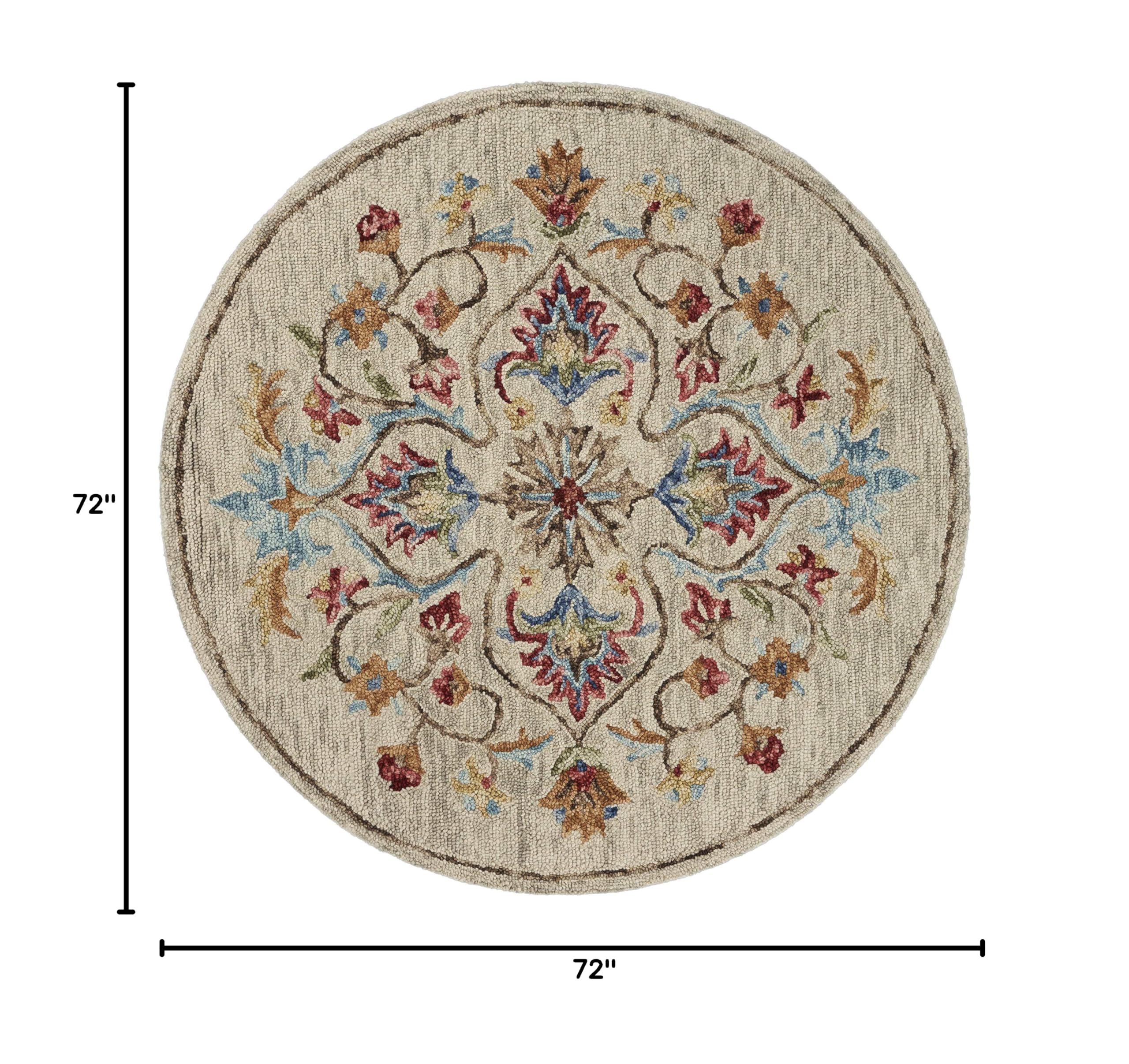 LR Home SINUOUS 6' Round Beige Area Rug - Soft Modern Boho Rug for Living Room, Bedroom & Nursery Decor