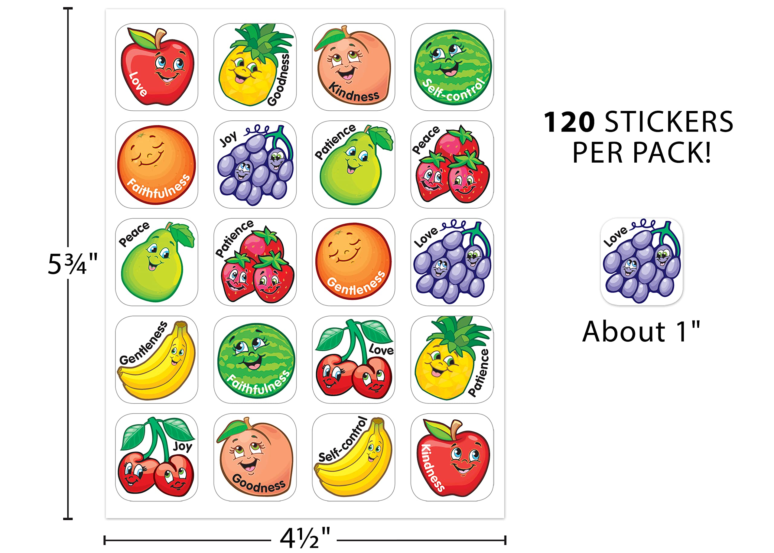 Teacher Created Resources Fruit of the Spirit Stickers - 60 Colorful Religious Reward Stickers for Sunday School, Bible Study & Christian Education (7041)