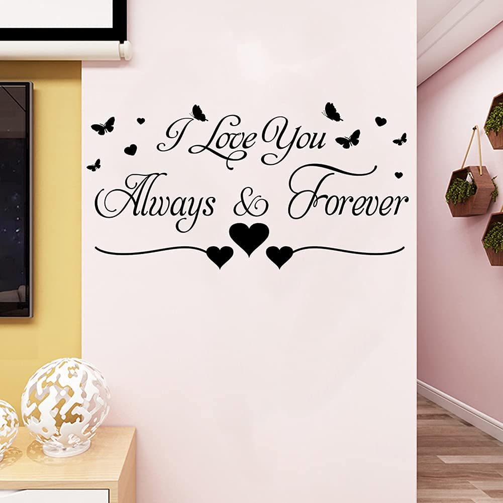Black Vinyl Wall Decal - 'I Love You Always & Forever' Romantic Home Decor Sticker for Couples Bedroom, Living Room, Nursery & Kids Room | Perfect for Wedding Gifts, Anniversary Decor & Family Wall Art