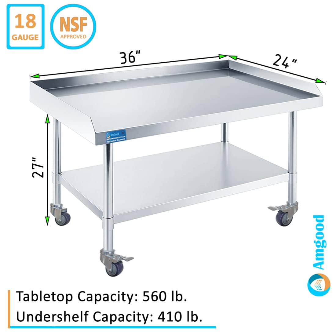 Stainless Steel Rolling Equipment Stand with Wheels 24