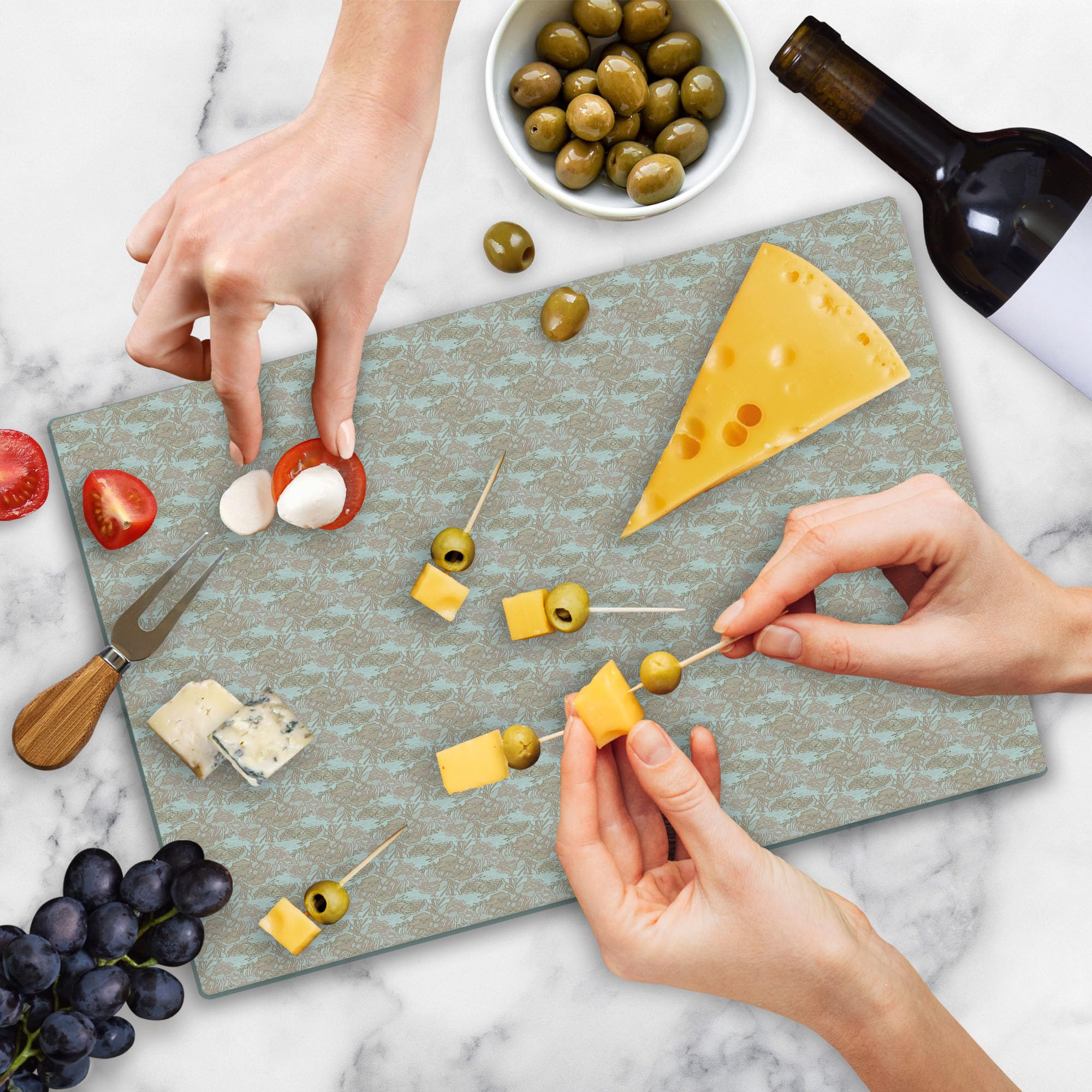 Ambesonne Floral Cutting Board - Hand Drawn Rustic Botany Blossoms Print, Tempered Glass Serving Board for Kitchen & Dining - Large Size (Pale Peach/Off White/Dark Brown) - Perfect for Cheese Platters, Charcuterie, and Home Decor