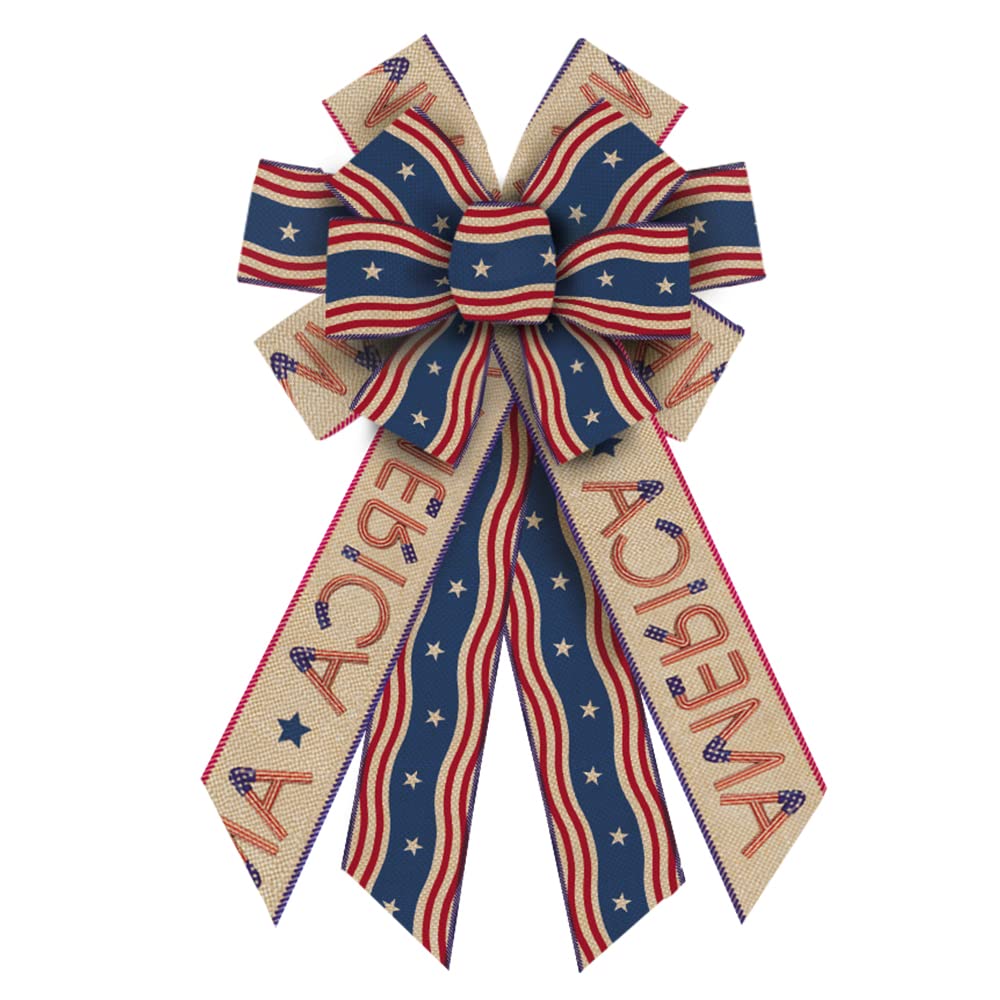 4th of July Wreath Bows - Patriotic Burlap Decor for Front Door