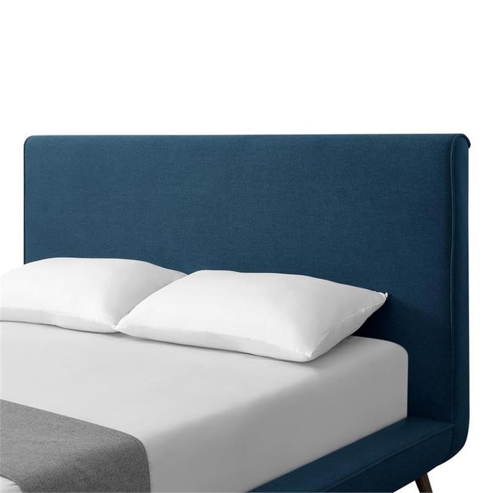 Lyle Beds Queen Size Upholstered Bed Frame with Denim Linen Fabric & Walnut Tapered Legs - Perfect for Modern Bedroom, Guest Room, and Dorm Decor