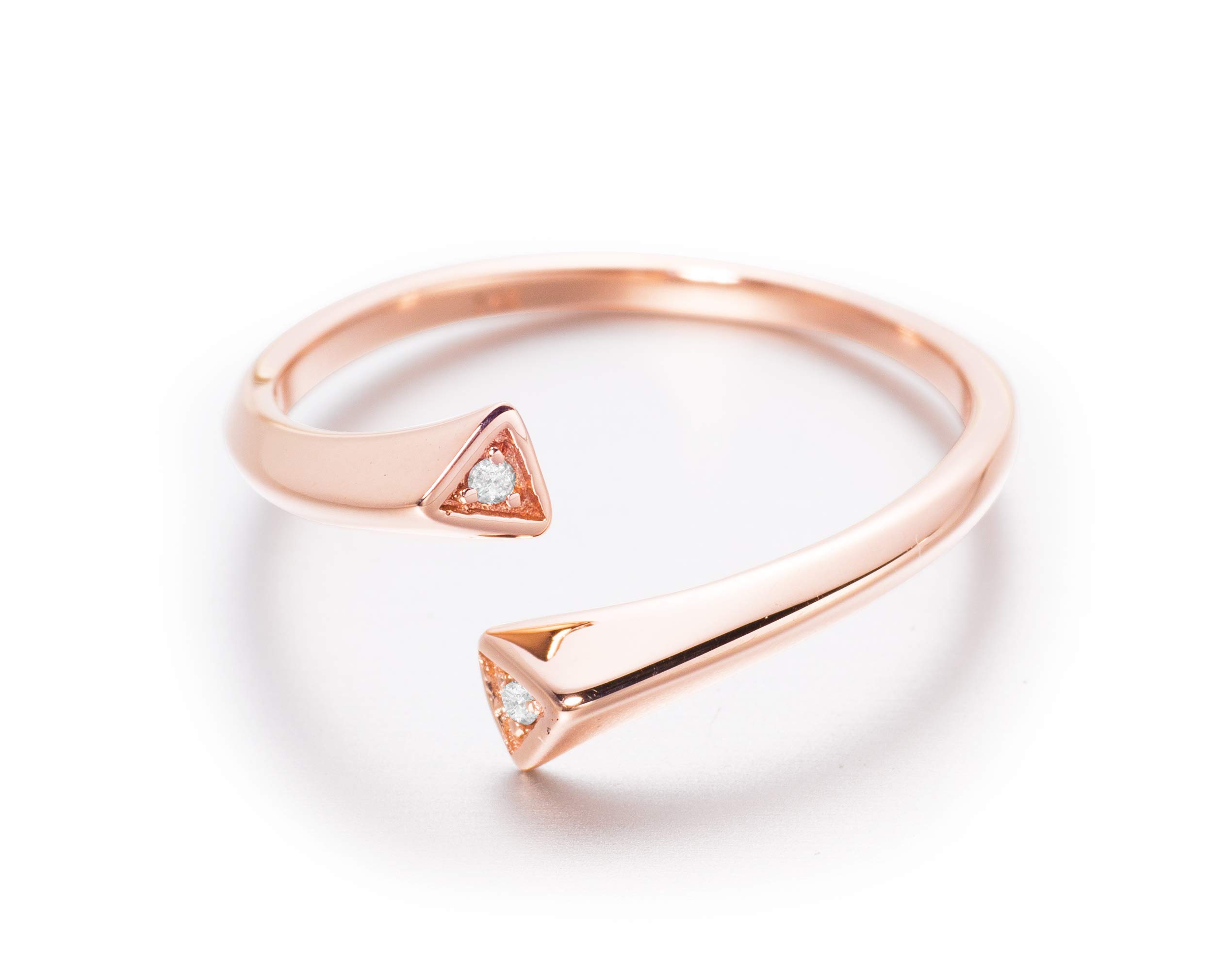 Majade 14K Rose Gold Two Stone Diamond Ring - Handmade Minimalist Bypass Engagement & Wedding Band for Women - Perfect for Proposals, Anniversaries, and Special Occasions
