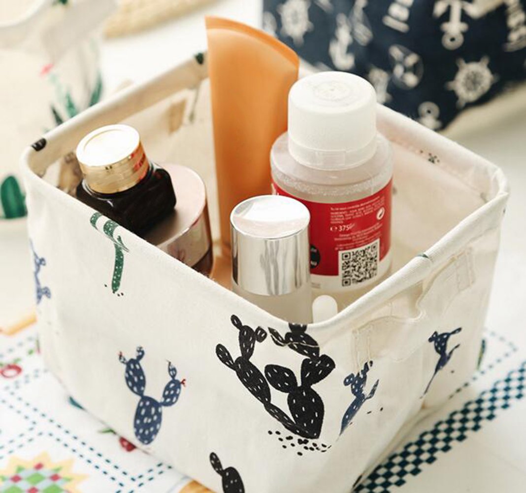 Foldable Cactus Storage Bins - Set of 4 Cream Organizer Baskets for Nursery, Kids Toys, Makeup & Small Items | Desktop, Bathroom & Closet Organization | Space-Saving Home Decor