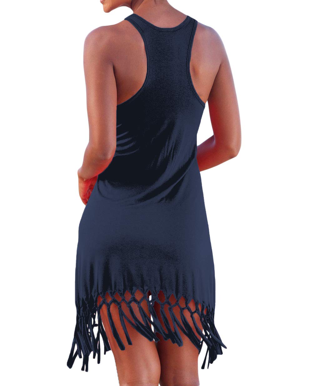 Pinziko Women's Summer Swimsuit Cover Up Dress - Beach Bathing Suit Cover with Fringe Trim - Perfect for Poolside, Vacation & Tropical Getaways