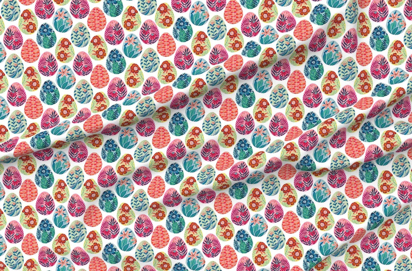 Watercolor Easter Eggs Folk Art Bunny Egg Rainbow Spring Printed Velvet Fabric by The Yard - Spoonflower Upholstery & Apparel Fabric for Home Decor, DIY Crafts, and Sewing Projects