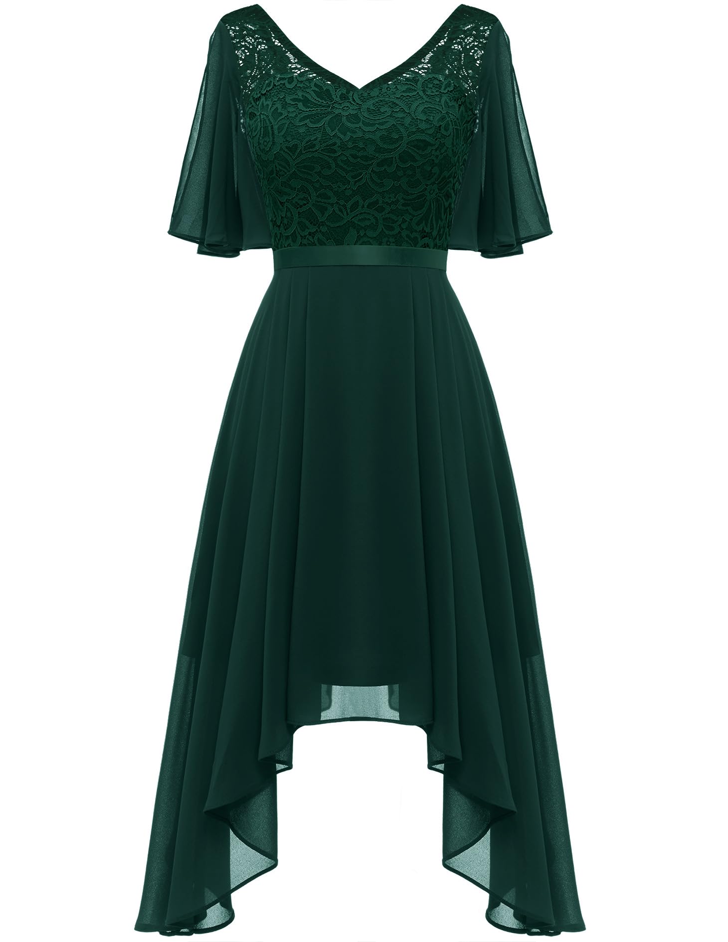 BeryLove Women's Elegant Lace Cocktail Dress for Prom, Wedding Guest & Bridesmaid | Flutter Sleeve Formal Gown with Hem Detail | Perfect for Evening Parties, Bridal Showers & Special Occasions