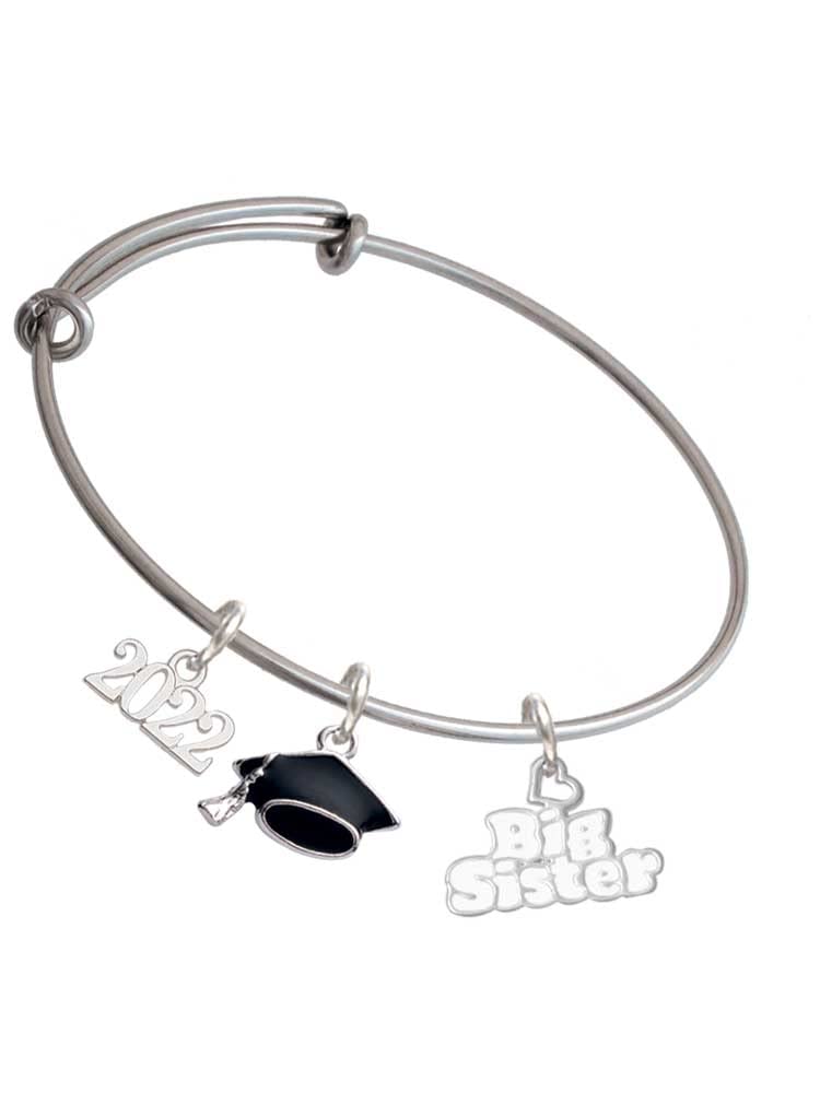 Delight Jewelry Silvertone 'Big Sister' Heart Graduation Charm Bangle Bracelet - Perfect for Graduation Gifts, Sister Keepsakes & Special Occasions