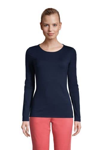 Lands' End Women's Long Sleeve Crewneck T-Shirt - Radiant Navy - Perfect for Work & Casual Wear | Soft Cotton Comfort Fit Top for Everyday Style