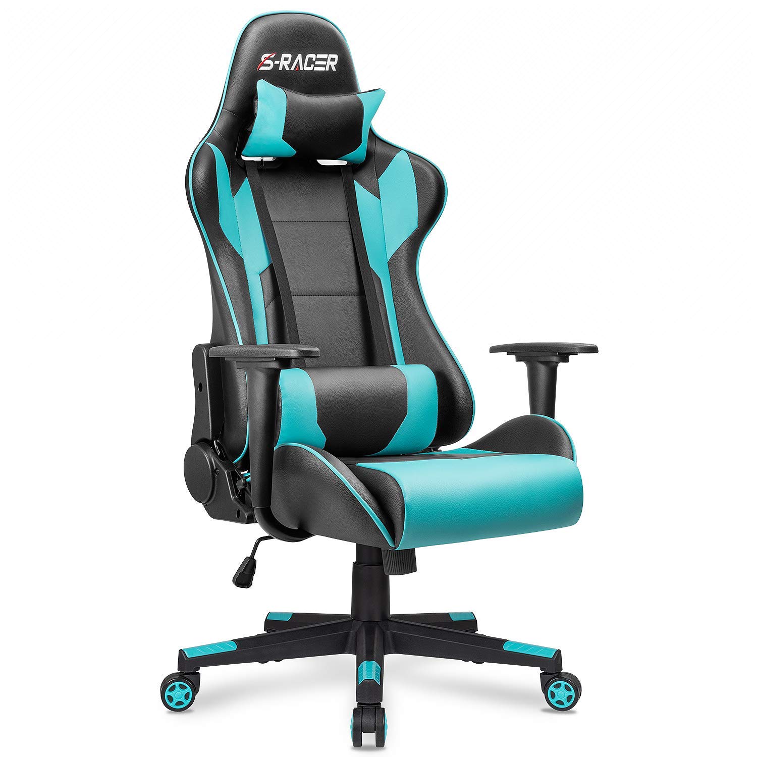 **Furniwell Ergonomic Gaming Chair - High Back PU Leather Office Chair with Adjustable Headrest & Lumbar Support, Swivel Computer Desk Chair for Home & Office Use (Cyan) - Perfect for Gaming, Working & Studying**
