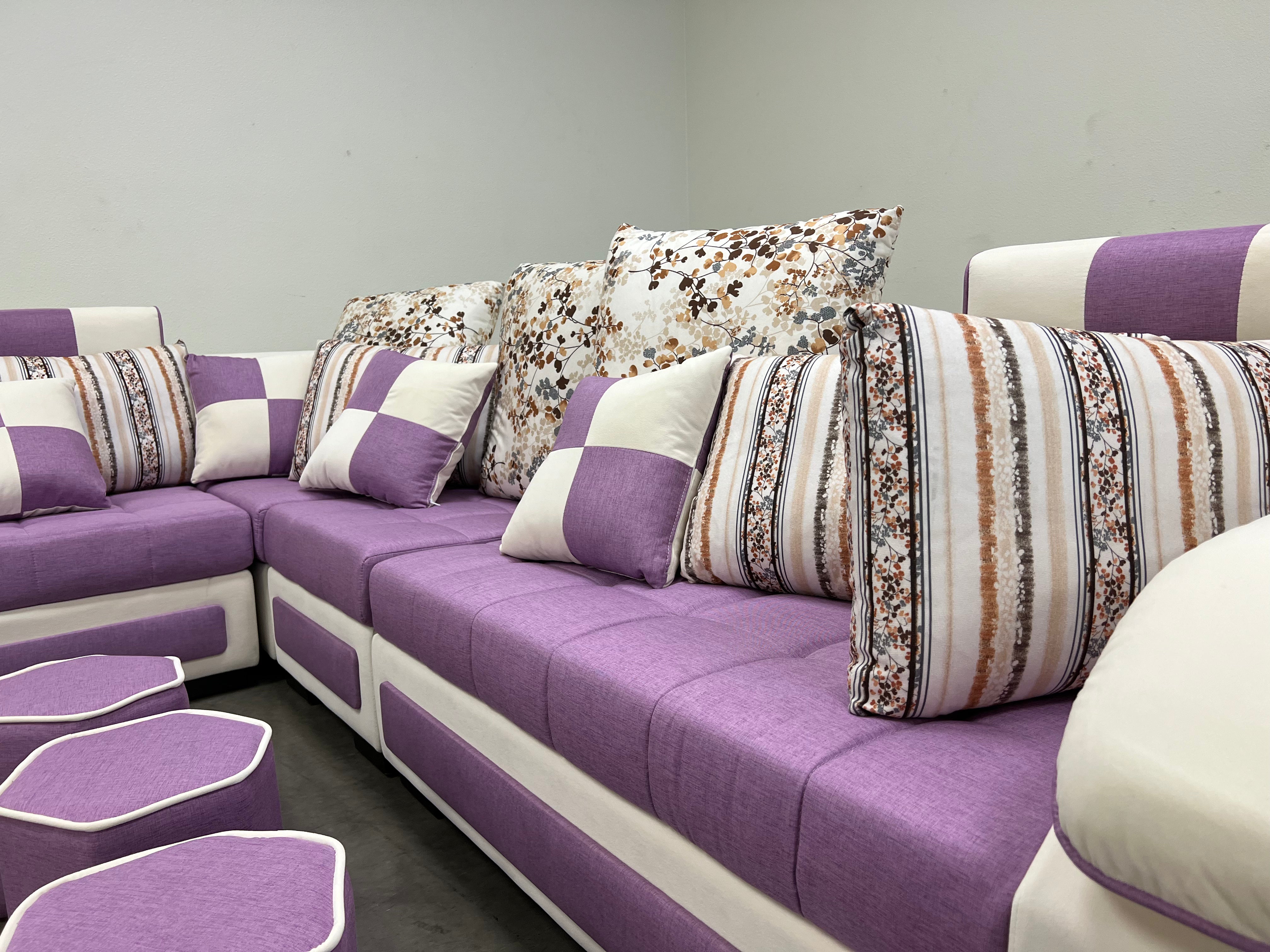 Selena Purple & White Modular Tufted Sectional Sofa - Modern L-Shaped Living Room Couch with Reversible Chaise for Home, Apartment & Office Lounge