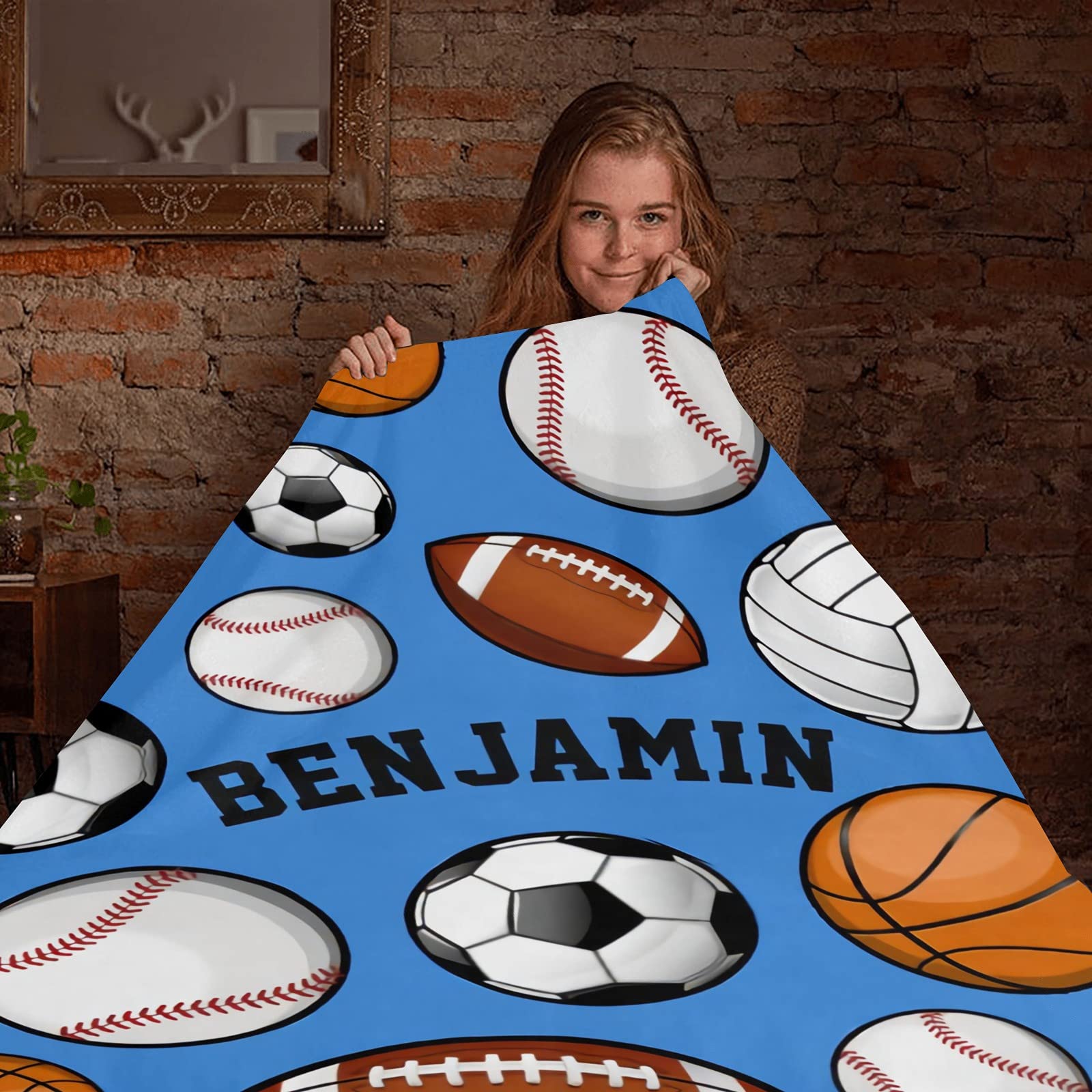 Personalized Baby Blanket with Name - Custom Basketball Baseball Rugby Soccer Blanket for Boys & Girls - Super Soft Newborn Blanket - Perfect for Nursery Decor, Baby Shower Gifts & Cozy Bedtime