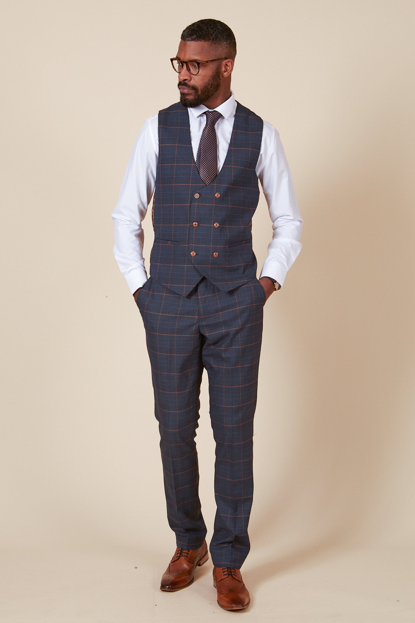 WBA Collection JENSON Marine Navy Check Suit - Premium Wool Blazer for Men | Formal Business Attire & Office Wear | Inspired by John Swift's Style