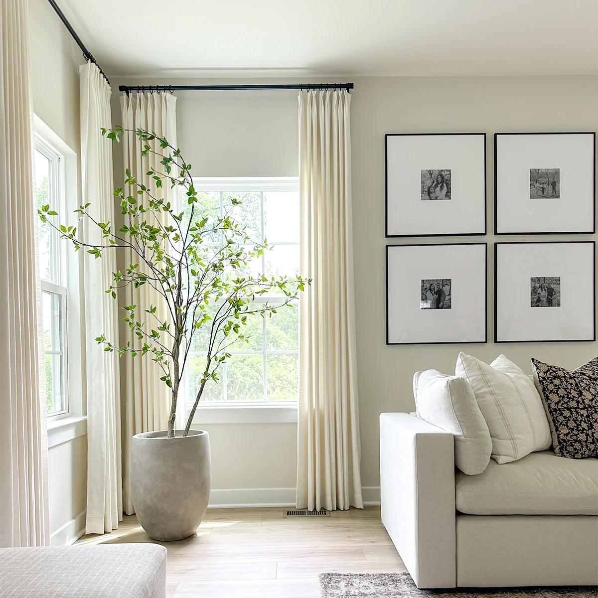 Pinch Pleated Blackout Curtains - 100% Linen Memory Trained Drapes in Natural Beige & White | Modern Custom Window Treatments for Living Room, Bedroom & Home Theater
