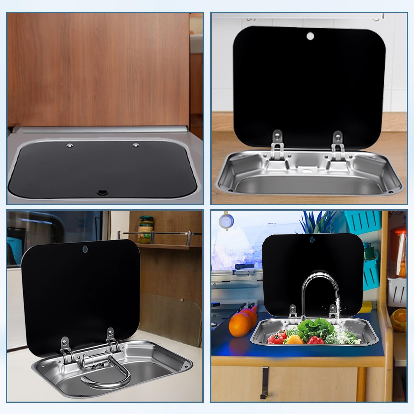 Stainless Steel RV Kitchen Sink with Folding Faucet & Lid - 5.9