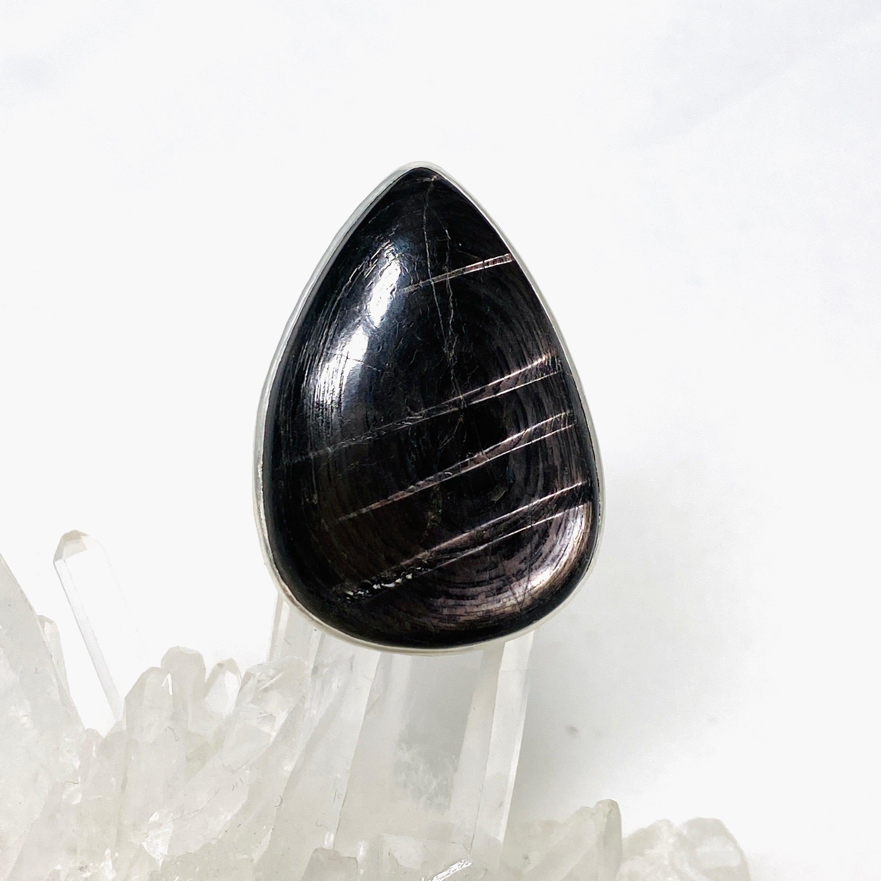 Hypersthene Teardrop Hammered Band Ring - Size 10 - KRGJ3151 | Handmade Boho Jewelry for Women, Gift for Her, Wedding, Anniversary & Everyday Wear