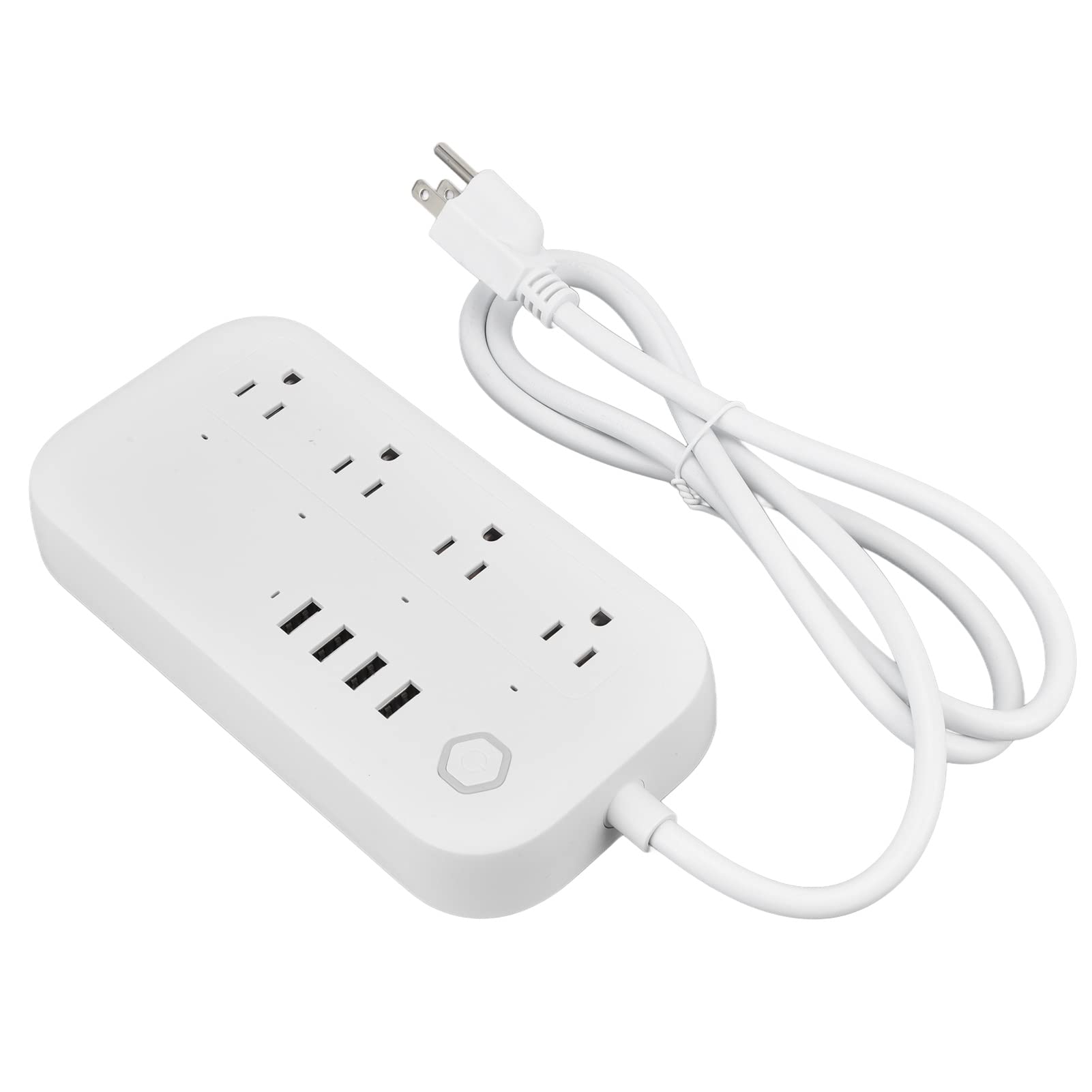 Smart Power Strip with 4 Outlets & 4 USB Ports - Surge Protector Extension Cord with Flat Plug, Works with Google Assistant & Alexa - Perfect for Home Office, Gaming Setup & Smart Home Devices